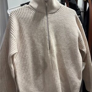 Everlane Cream Half-Zip Turtleneck Sweater